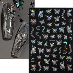 4 Blätter Holographisch Laser Weiß Schmetterling Nagelsticker,Y2K Aurora Schmetterlinge Stern Nail Sticker 3D Flamme Herz Nageldesign Nagelsticker Selbstklebend Nagel Sticker Nagel Zubehör Nail Art