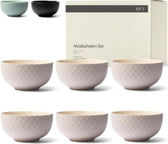 Set de boluri pentru cereale KIVY - 6 x 850ml - Boluri mari, supe și terci - Bol pentru supă - Bol - Boluri pentru cereale - Boluri pentru supă - Set de boluri - Bol ceramic pentru cereale (alb crem, boluri)