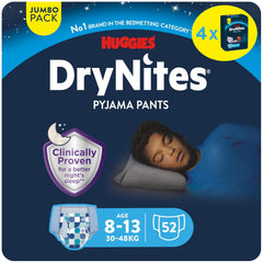 Huggies DryNites Pañales súper absorbentes para mojar de noche para niños de 8 a 13 años (30 a 48 kg), 27 unidades (3 x 9 unidades) Pañales tipo panty