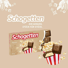 Palomitas Schogetten 1 barra de chocolate x 100g, chocolate con leche con palomitas y trozos de maíz, prácticas piezas individuales. Un manjar. Pieza por pieza.