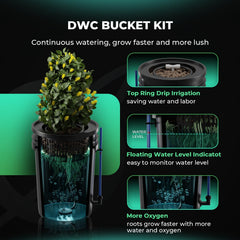 Mars Hydro DWC Sistema de cultivo hidropónico, cultivo de agua profunda de 5 galones, bomba de aire de 8 W, manguera de aire multiusos, piedra de aire, 2 cubos y kit de recipiente de goteo