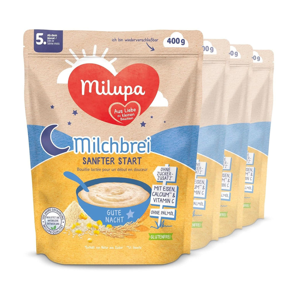 Papilla de leche Milupa Gentle Start - Cereales para bebés sin gluten, sin aceite de palma - Sin conservantes ni colorantes - A partir de 5 meses - 4 x 400 g