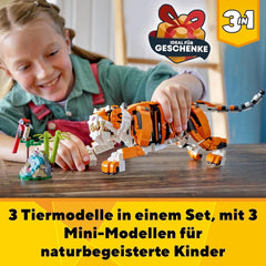 LEGO 31129 Creator Majestic Tigre, Panda o Pez Juego de figuras de animales 3 en 1 Juguete para niños Niños y niñas Juegos de construcción de juguetes de construcción de animales Besuche den LEGO-Store