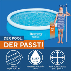 Piscina Bestway Fast Set, sin bomba, azul, 366 x 76 cm, sin accesorios