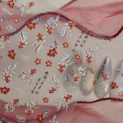 JMEOWIO 3D Nagelsticker Koi Fisch Nail Art Sticker Selbstklebend Nagelaufkleber 5D Stereoskopisch Dekoration Nageldesign Zubehör 1 Blatt