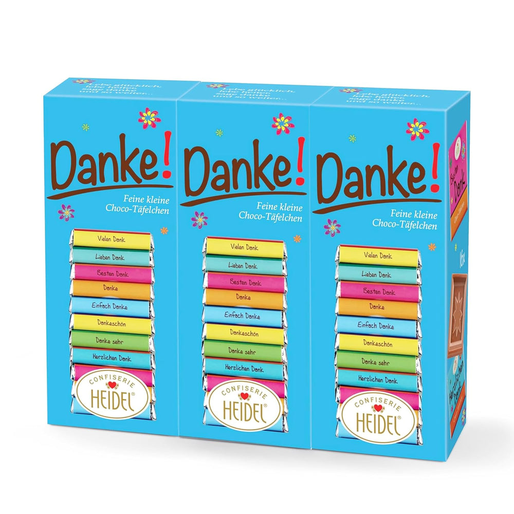 Barras de chocolate con leche Heidel Thank You 3x80 g, 16 minibarras de 5 g por paquete, Varias expresiones de agradecimiento, Exquisita idea de regalo