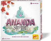 Zoch Ananda: un juego de mesa estratégico con influencias meditativas, construcción de templos mediante tácticas, monjes meditando en áreas coloreadas, acumulación de puntos de karma, juego familiar para mayores de 10 años.