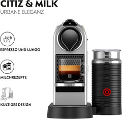 Espressor cu capsule Nespresso XN761B Citiz&Milk | Mod standby automat | 1260 wați | Capacitate rezervor apă: 1 l | Presiune pompă: 19 bar | Argintiu