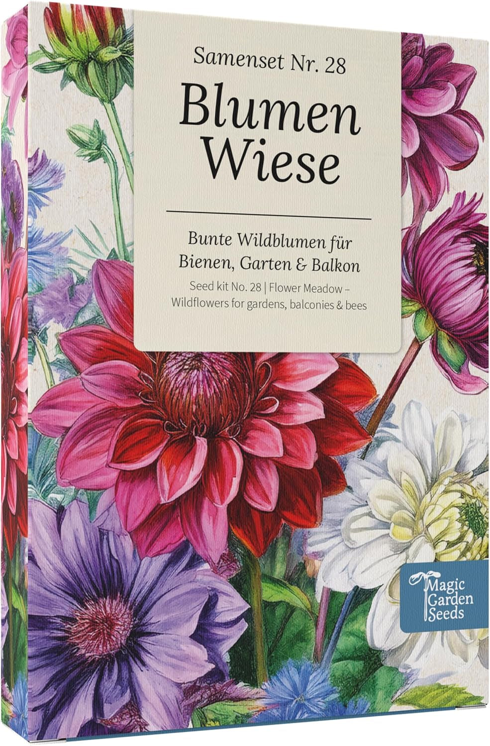 Magic Garden Seeds - Blumenwiese Samen Box Mit 12 Wildblumen - Insektenfreundliche & Pflegeleichte Blumen Für Bienen, Schmetterlinge, Garten & Balkon