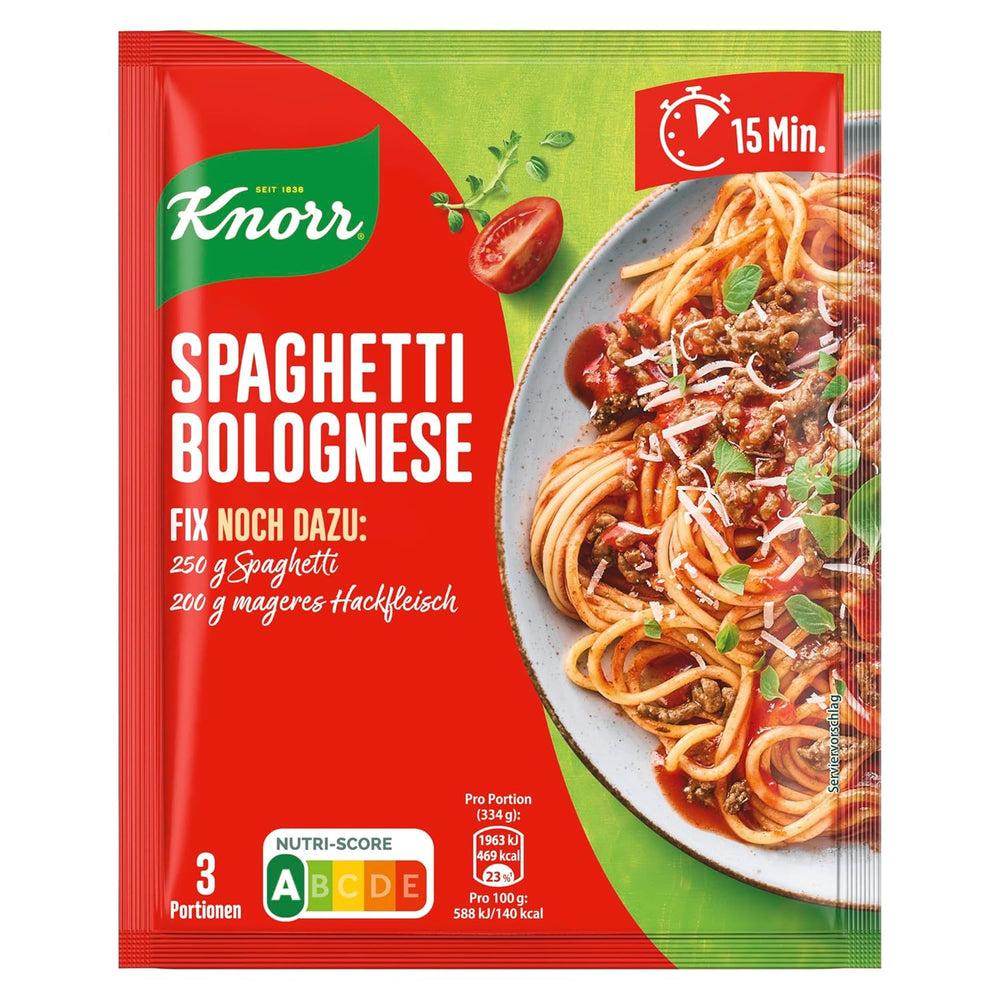 Knorr Fix Würzmischung Spaghetti Boloñesa para un delicioso plato de fideos con ingredientes naturales 40 g
