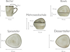 CreaTable, 23769, seria CLOUDY, nisip, set de veselă cu 10 piese, serviciu combinat din gresie, potrivit pentru mașina de spălat vase și cuptorul cu microunde, producție de calitate