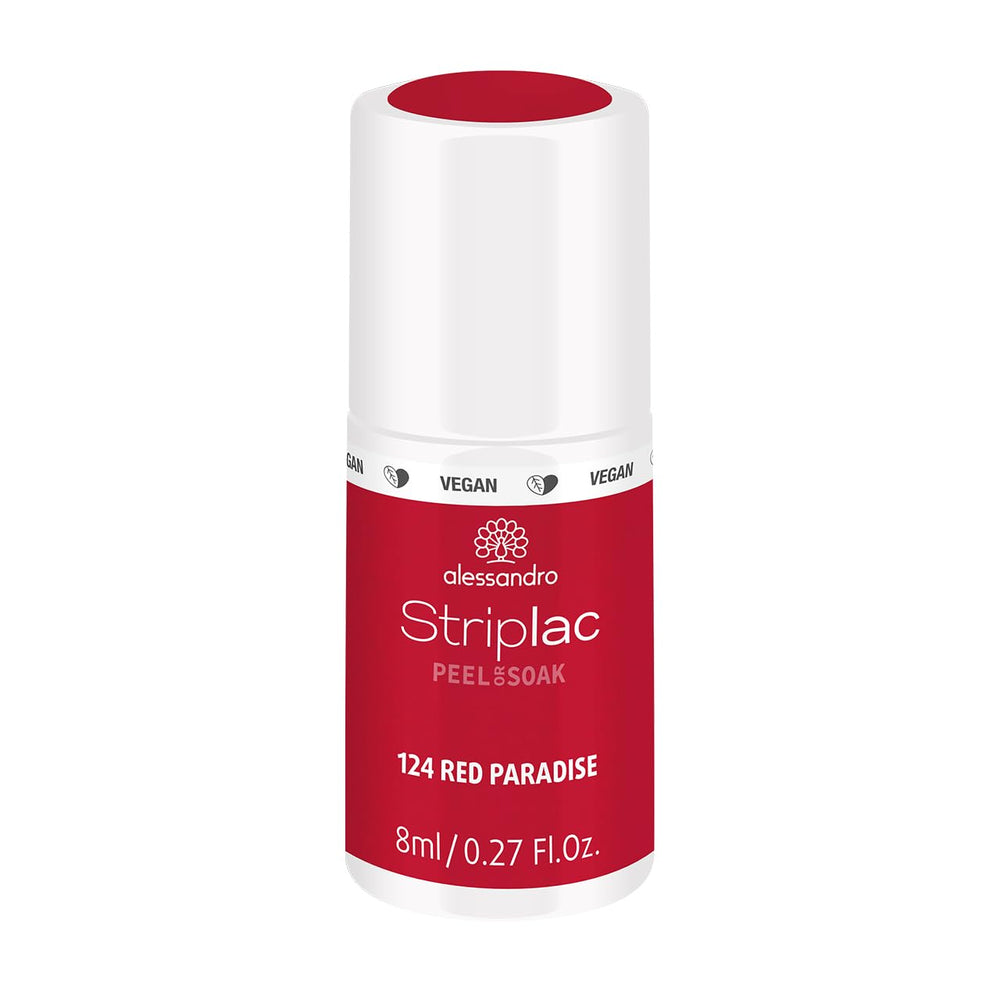 Esmalte de uñas UV Alessandro Striplac Red Paradise - Delicado y duradero - Fácil eliminación gracias a la tecnología de eliminación - Vegano y libre de crueldad animal - 8 ml