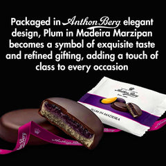 Ciruela de Madeira – 220 g – Especialidad de mazapán con fruta y alcohol – 8 monedas de chocolate negro con gelatina de ciruela y vino de Madeira – Idea de regalo