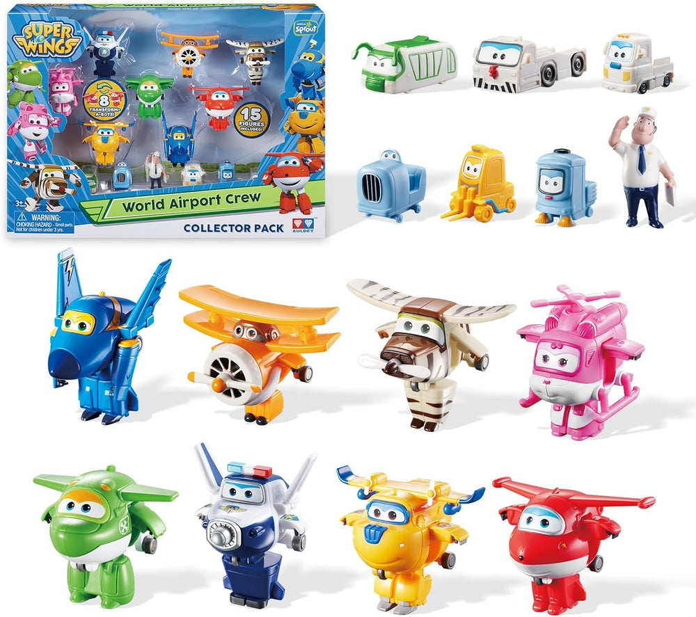 Super Wings Transform-A-Bots World Airport Crew - Serie 1 - Paquete de coleccionista de tripulación - 15 figuras de juguete - Figuras de acción de 2" Naty Shop S1-15 Figuras