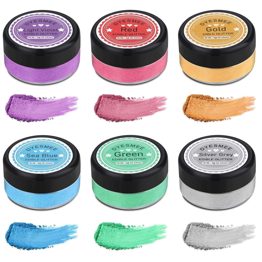 Glitter comestible, Set de 4 o 6 tonos de colores, 4 gramos por producto Glitter Naty Shop 6 colores