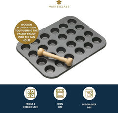 Tava pentru mini-tarte Masterclass, 24 de găuri, oțel carbon rezistent de 1 mm grosime, 35 x 27 cm, gri Naty Shop
