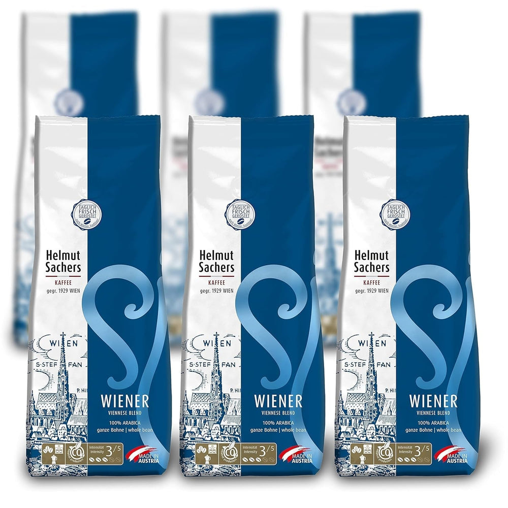 Helmut Sachers Kaffee - Mezcla vienesa, potencia 3/5, 100 % arábica, granos de café enteros, 6 x 500 g Naty Shop Título predeterminado