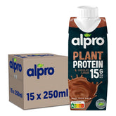 Alpro Proteindrink Schokoladengeschmack – Vegan und milchfrei – Ohne Süßstoffe – Von Natur aus lactosefrei – Reich an Ballaststoffen, Calcium und Vitaminen – 15 x 250 ml – Haltbar