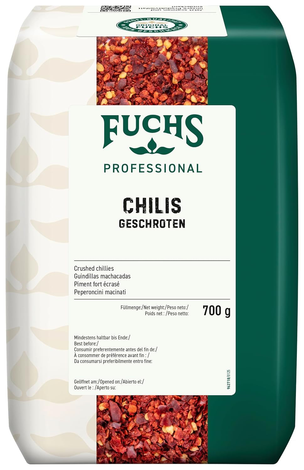 Fuchs Professional - Chiles geschoten | Verleiht Chili con Carne die richtige Schärfe | Calidad profesional para grandes fabricantes | Bolsa reciclable de 0,7 kg.