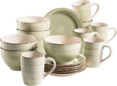 MÄSER 931490 Bel Tempo II Serviciu de mic dejun pentru 6 persoane în aspect vintage, ceramică pictată manual, set de veselă cu 18 piese, verde, gresie