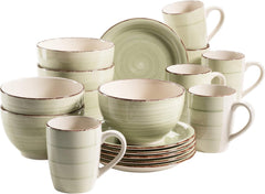 MÄSER 931490 Bel Tempo II Serviciu de mic dejun pentru 6 persoane în aspect vintage, ceramică pictată manual, set de veselă cu 18 piese, verde, gresie