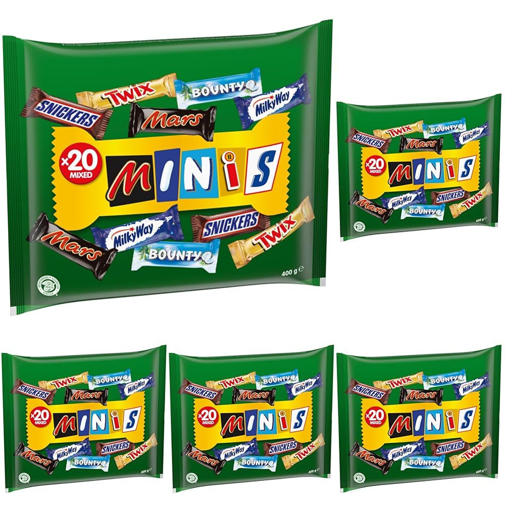 Minis mixtos, Snickers, Bounty, Twix, Milky Way, paquete a granel de chocolate, un paquete (1 x 400 g) (paquete de 5)