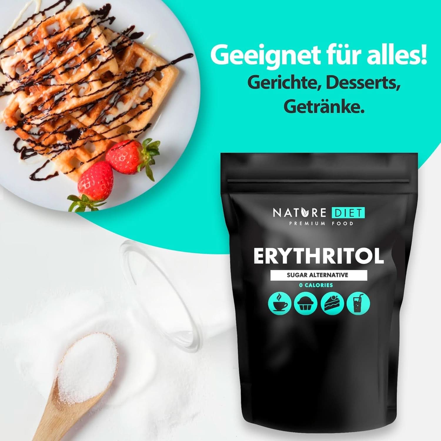 Nature Diet - Eritritol 2 X 1000 G | Îndulcitor natural | Zero calorii | Înlocuitor de zahăr Indulcitori Naty Shop