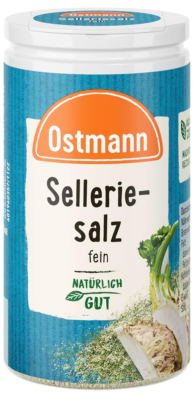 Ostmann Gewürze - Sal de apio | Zum Verfeinern zährlicher herzhafter Gerichte | Reciclado, nachfüllbare Streudose | 50 g en un colador