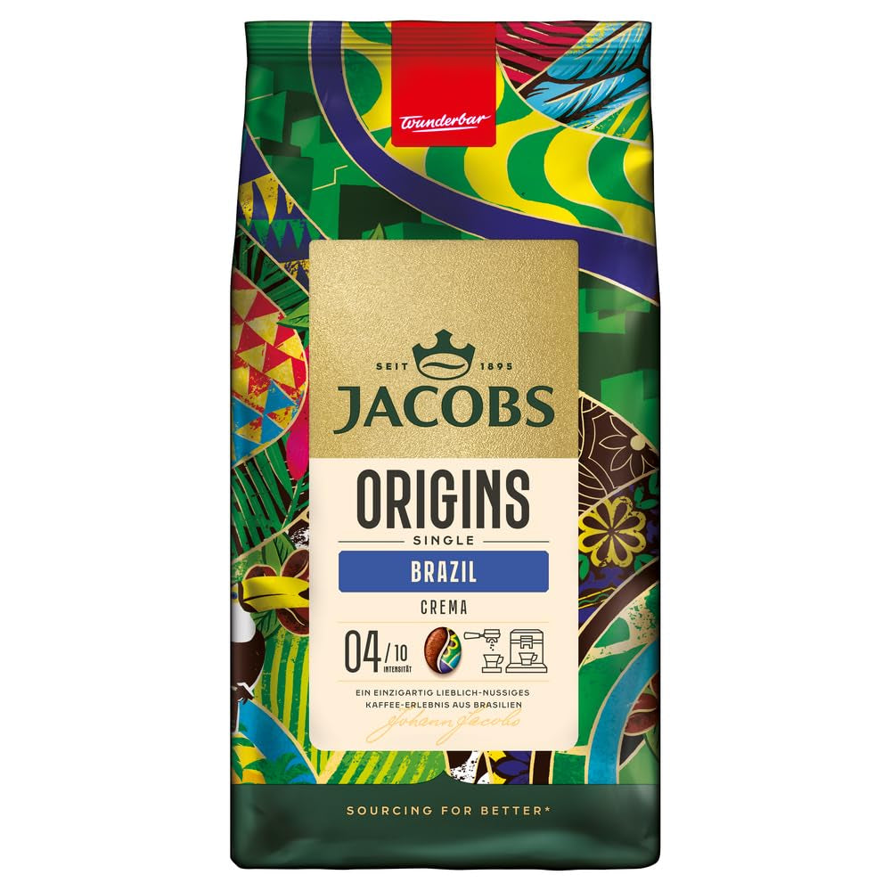 Jacobs Kaffeebohnen Origins Brazil, mild-nussiger Geschmack aus Brasilien, geröstet in Bremen, Intensität 4/10, Kaffee ganze Bohnen, 1 kg