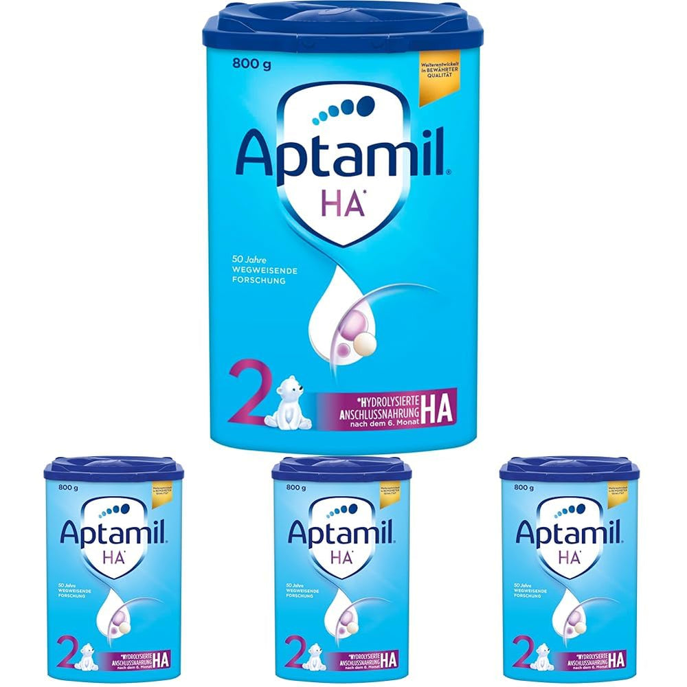 Aptamil HA 2 – Fórmula de continuación después de 6 meses, con Omega 3 y 6, DHA, ARA y ALA, Sin lactosa, Sin aceite de palma, Papillas, Leche en polvo, 1 x 800 g (Paquete de 4)
