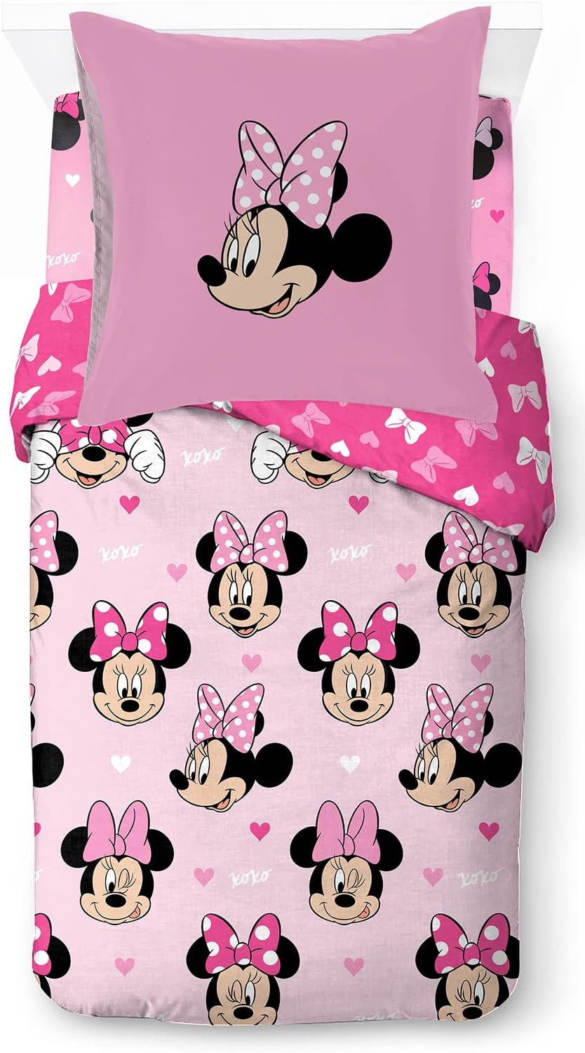 Lenjerie de pat pentru copii, personaje Disney, 100% bumbac Lenjerie de pat - copii Naty Shop Roz - Minnie Mouse 135X200/80X80 (3 Piece)