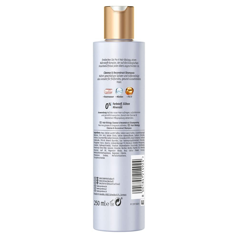 Hair Biology Cleanse & Reconstruct Shampoo, Pentru rădăcini grase și vârfuri deteriorate, 250 ml Duș și baie Naty Shop