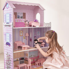 Olivia's Small World Casa de Muñecas Gigante, Casa de Muñecas Grande de Madera con Muebles y Accesorios, Casa de Muñecas de 3 Pisos para Niños, Casa de Muñecas para Muñecas de 12", 3 Años + Casas de Muñecas Naty Shop