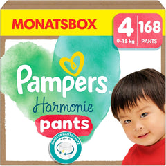 Pañales Pampers Harmony Pants talla 4, 168 pañales, 9 kg - 15 kg, protección suave para la piel y comodidad de 360°