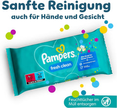 Șervețele umede Pampers Fresh Clean, 1872 de șervețele (36x52 bucăți), parfum ușor, potrivite și pentru mâini și față