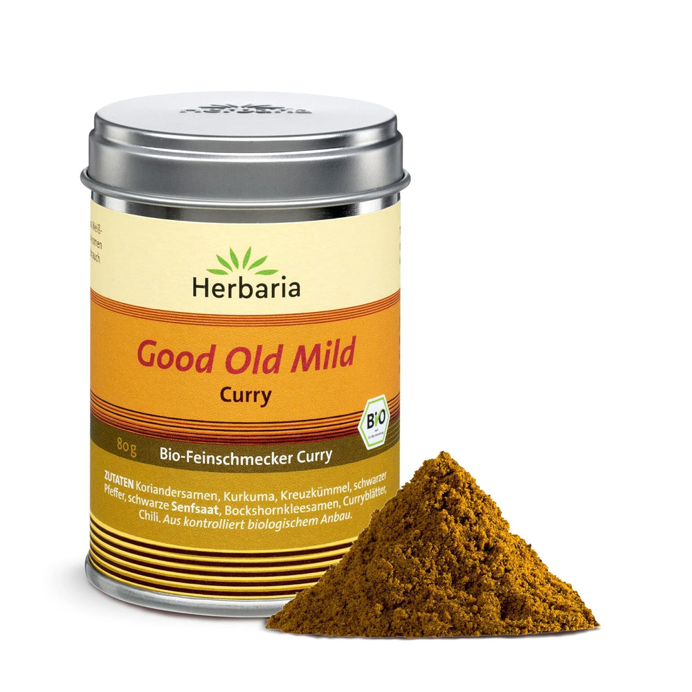 Herbaria Good Old Mild Curry bio 80g M-Dose – Currypulver, Currymischung - Bio-Gewürzmischung für klassische Curry-Spezialitäten z.B. Currywurst - erlesenen Ingrediente en nachhaltiger Aromaschutz-Dose