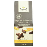 Selección barritas de jengibre cubiertas de chocolate ecológico, 90g