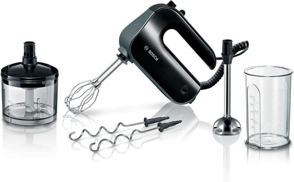 Bosch Handrührer Home Professional Styline MFQ4980B, 5 Stufen, 2 Edelstahl Rührbesen- Und Knethaken, Mixstab Edelstahl, Universalzerkleinerer, 850 W, Schwarz/Dark Silver Cocina Naty Shop