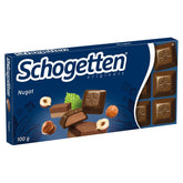 Barra de chocolate Schogetten Nougat 100g, en porciones individuales. Una delicia. Pieza por pieza.