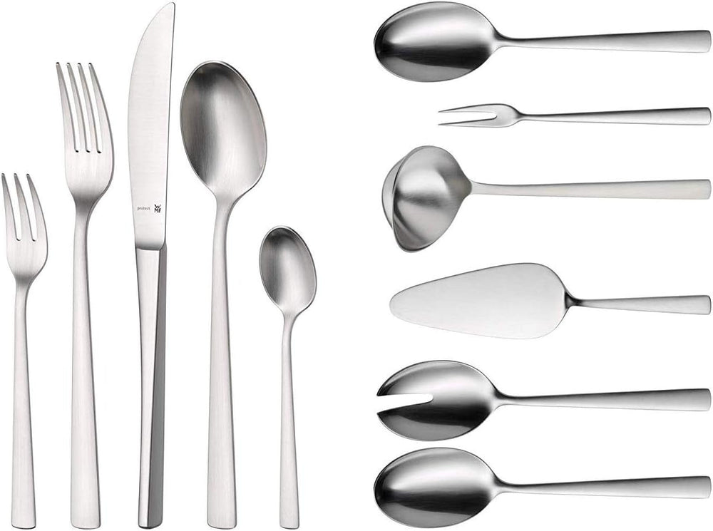 WMF Corvo Besteck Set 12 Personen, 66 Teilig, 60 Teile Mit Servierbesteck, Hohheftmesser, Cromargan Protect Mattiert, Kratzbeständig, Spülmaschinenfest Kitchen Naty Shop