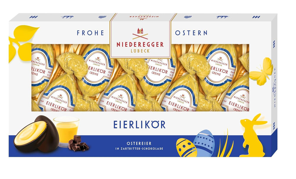 Niederegger | Ouă de ciocolată | Lichior de ouă | 1 x 100g | Ouă de Paște cu lichior de ouă acoperite cu ciocolată neagră | Ouă de Paște | Cadou de Paște