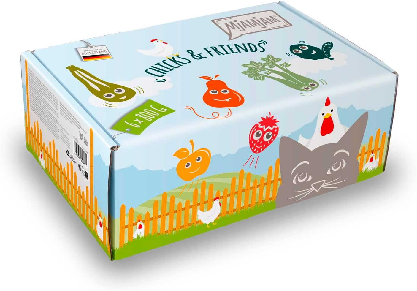 Mjamjam - Hrană umedă premium pentru pisici - Chicks & Friends Box, 9 pachete (9 X 300G), fără cereale și cu carne suplimentară