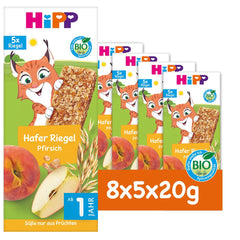 Barritas de avena HiPP Lynx con melocotón, a partir de 1 año, 8 x (5x20g)