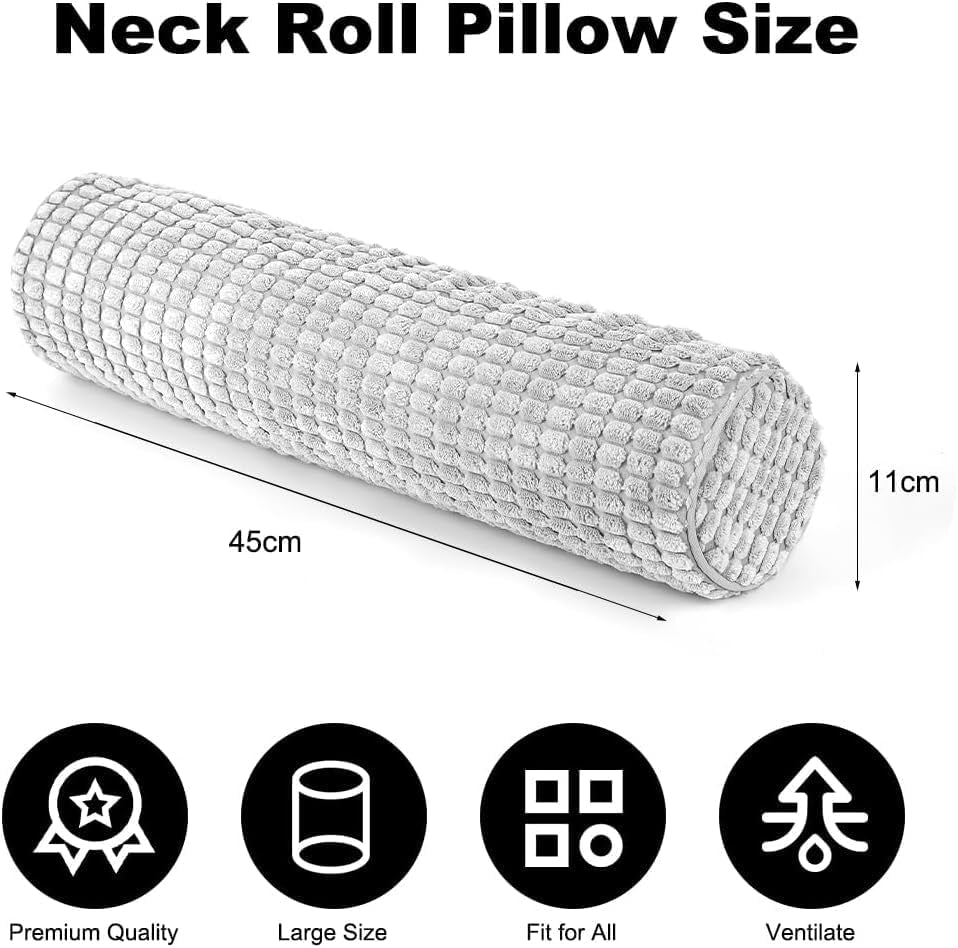 Rulou de gât cu capac, 11X45 cm pernă de călătorie cu spumă de memorie, pernă de gât de pluș lavabilă la fața locului pentru ameliorarea durerilor de gât, pernă de gât pentru casă, birou, călătorii Yoga cilindru rotund Perne ortopedice cervicale Naty Shop