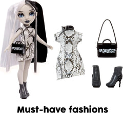 Păpușă Rainbow High Shadow High Heather Grayson - 28 cm în nuanțe de gri, păr și ținută alb-negru, geantă elegantă, cadou dulce pentru copii cu vârsta cuprinsă între 4 și 10 ani