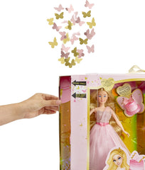 MGA's Dream Ella Let's Celebrate Puppe - ARIA - 29 cm große Blonde Party Modepuppe - Rosa & Gold Glitter Konfettischmetterlinge - 5 accesorios - Para niños y niñas de 4 años