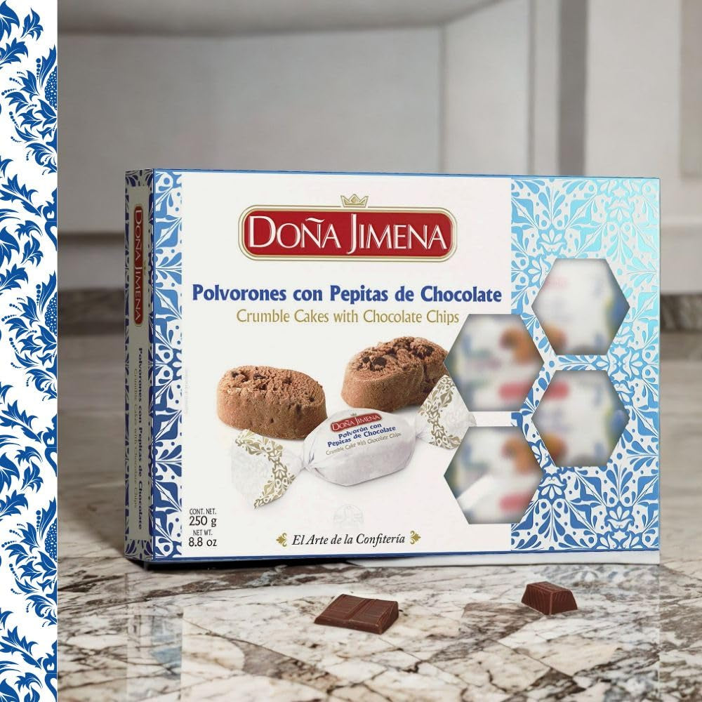 – Polvorones de ciocolată cu bucăți de ciocolată, cea mai înaltă calitate, biscuiți tipici de Crăciun, rețetă artizanală, 250 g (pachet de 2)