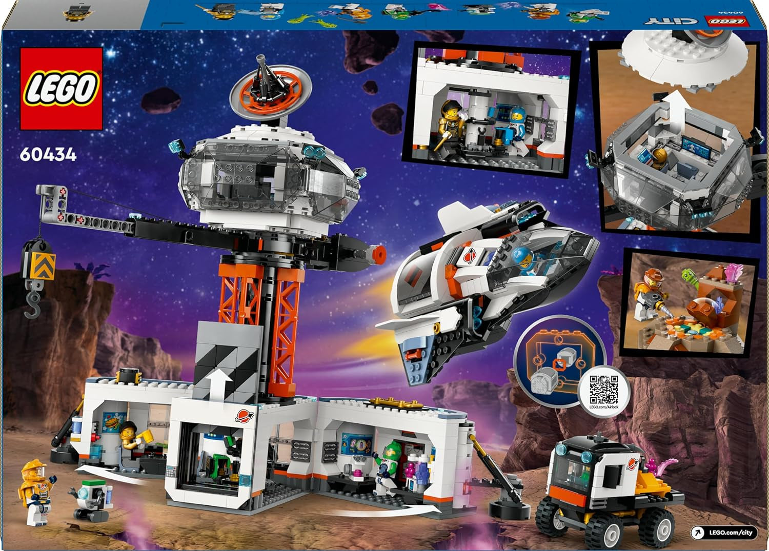 LEGO City Space Base cu rampa de lansare, stație spațială de jucărie cu vehicul spațial și navă spațială pentru copii, set cu 6 minifigurine, roboți și extratereștri, cadou pentru băieți și fete 60434 Seturi de constructie Besuche den LEGO-Store