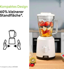 Braun Powerblend 1 JB1050WH - Batidora de pie con 1,5 L de vidrio para mezclar, Küchenhelfer Zum Zerkleinern, Pürieren & Mixen, función Ice-Crush, 2 Geschwindigkeiten, 600 Watt, Weiß Kitchen Naty Shop
