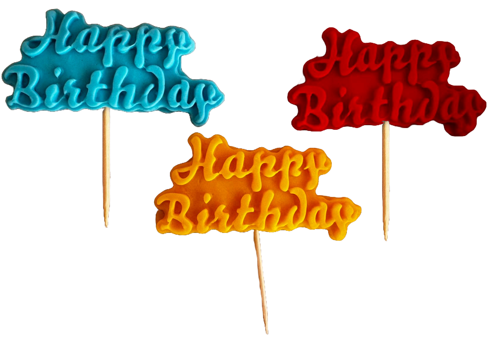Set 3 decoratiuni comestibile din pasta de zahar, Happy Birthday Decoratiuni din Pasta de Zahar Naty Shop